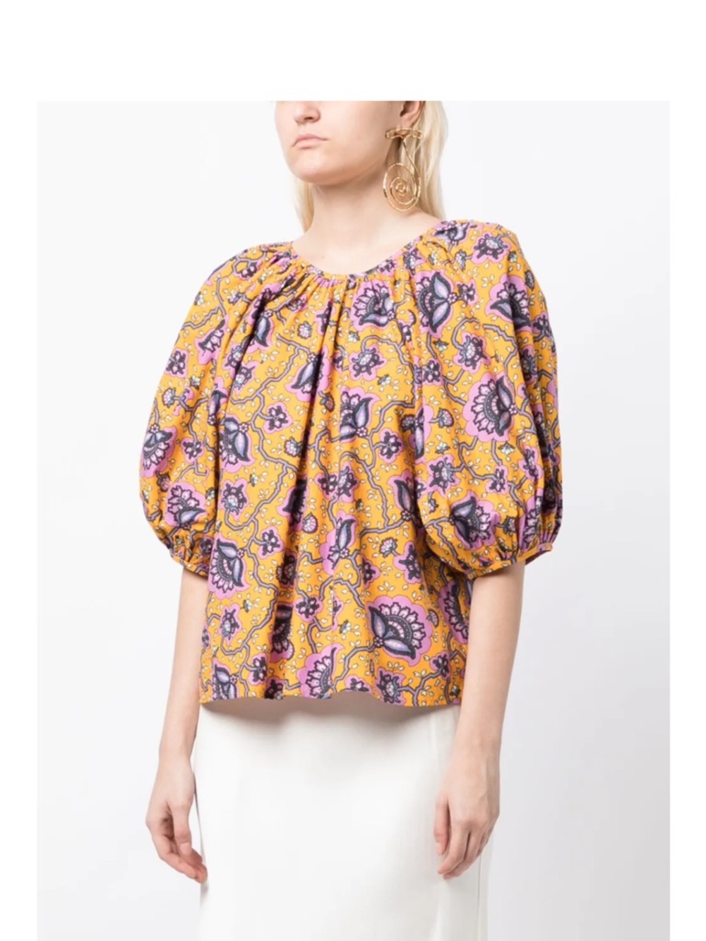 Rhode Rowan Top in Gold Lotus Print size XS Puff Sleeve NWOT